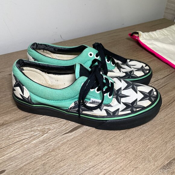 Men's 6.5/Women's 8 Custom Designed Teal & Black Star Vans - Picture 3 of 12